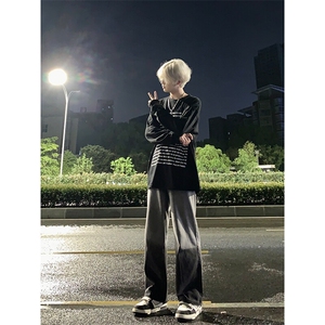 渐变修身牛仔裤美式高街vibe裤子图片