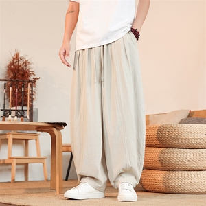 8XL-M亚麻弯刀裤直筒阔腿裤子男夏季宽松大码运动灯笼裤KZ068P60图片