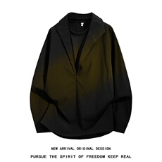 C5067/P40秋装新款老钱风长袖假两件V领POLO衬衫男设计感大码上衣，男装衬衫，电商A141