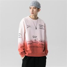 潮牌渐变色长袖卫衣男士休闲圆领上衣服宽松套头衫DF17T，男装卫衣，电商A102