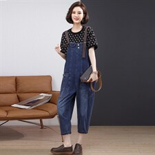 2022夏季新款时尚气质宽松显瘦休闲舒适背带牛仔裤套装，女装套装/套裙，丽影随形