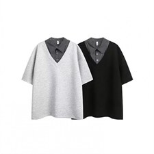 【XZ1112-1】男短袖杉翻领假两件POLO杉T恤五分袖P37YW71，男装T恤，星座1112-1