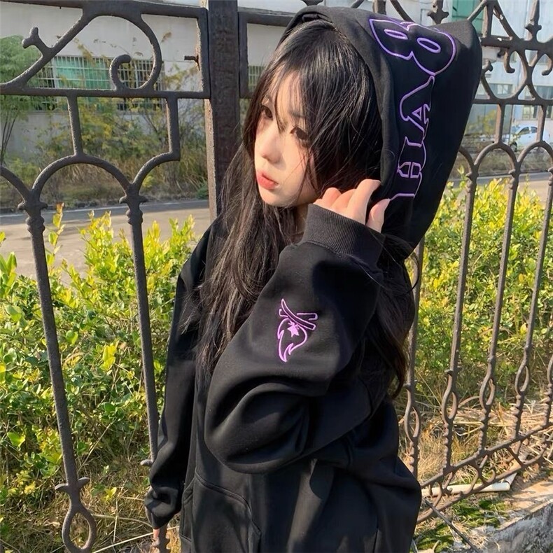 美式复古帽衫字母卫衣女秋冬刺绣小火苗情侣装外套FWY1018，女装短外套，星座208-5