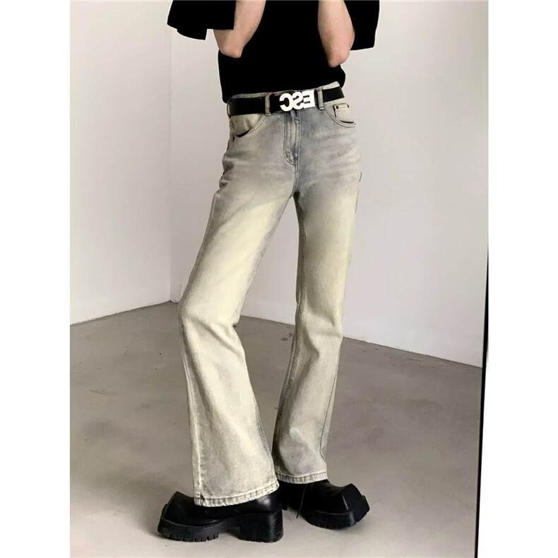 1506-1/KK8811/P39做旧水洗美式复古黄泥微喇牛仔裤男高腰直筒，男装牛仔裤，星座1506-1