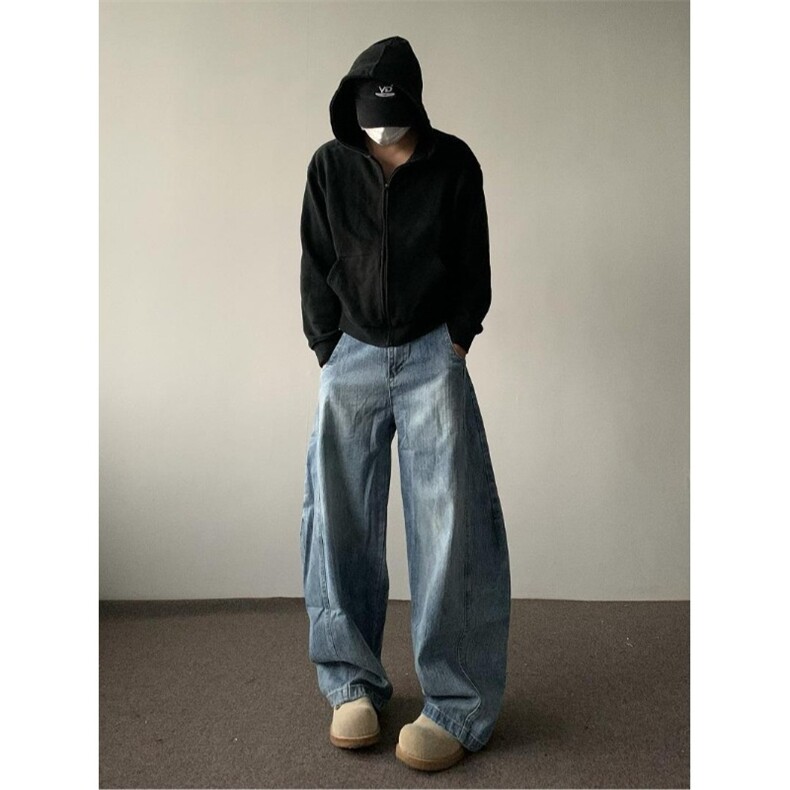 美式弯刀牛仔裤男女宽松小众设计感cleanfie百搭裤子潮AM769P52,男装牛仔裤,星座1013-5