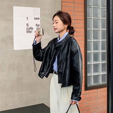 黑色酷飒减龄短款皮衣外套女秋季2025复古气质淡人机车服pu皮夹克，女装皮衣，莘蕾