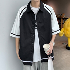 2023夏季新款t恤短袖男宽松潮流港风衬衫半袖时尚百搭cs3506-p45，男装衬衫，星座717