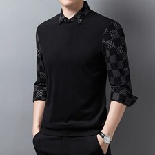 男士长袖t恤假两件卫衣春秋季2023新款韩版中年男装衬衫领上衣，男装卫衣，电商B212（原钱塘6029）