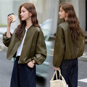 休闲棒球服免洗皮衣外套女2025秋季新款时尚减龄宽松百搭夹克上衣图片