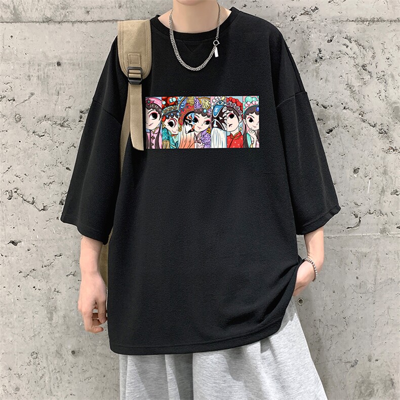 Q11250-P30 京剧脸谱风春夏季七分袖t恤男大码五分袖 大皂风图片