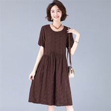 潮流舒适时尚连衣裙2021年夏季中长款圆领A字裙优雅，女装连衣裙，涵誉