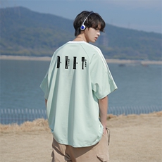 25年已注册抖音直播高品质复古三条杠运动宽松男短袖T恤T6027P28，男装T恤，电商C408-1(原B339-1)