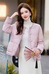 时尚立领绣花羽绒服女2025冬季新中式宽松洋气短款90白鸭绒外套图片