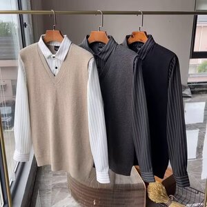 男士假两件衬衫领男秋冬季毛衣男针织衫图片