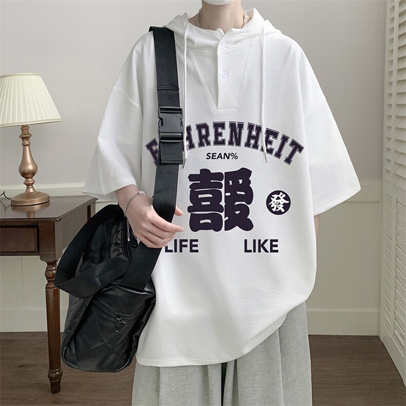 连帽短袖t恤男大码胖子带帽五分袖中袖 LD54256-P45图片