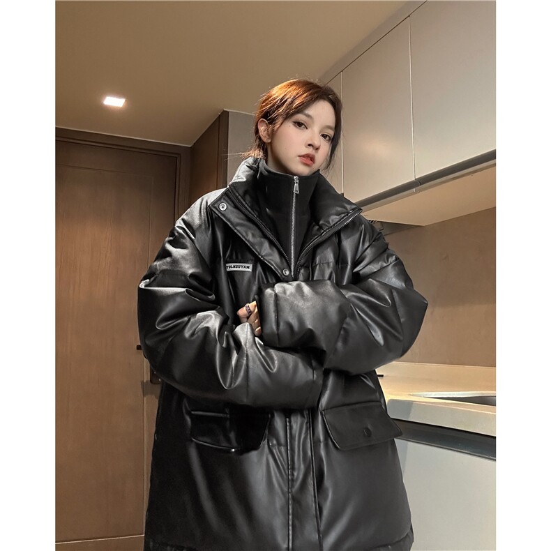 中性冬季宽松美式高街PU皮棉衣假两件加厚外套XZ811A-MF120-P135,男装棉衣,星座811A