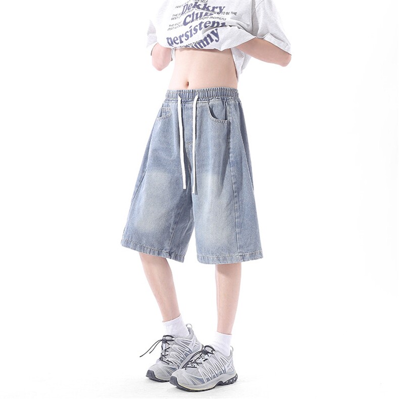 牛仔短裤男生夏季薄款宽松直筒中裤新款复古休闲五分裤子男款,男装牛仔裤,星座302A-2