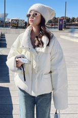 2C085-Q931P280新款90白鸭绒PU皮奶白色羽绒服外套K418现货，女装羽绒服，2C085