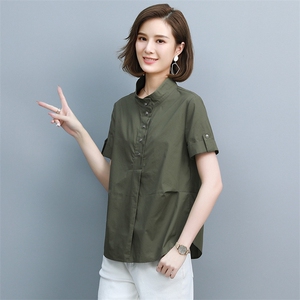 纯棉衬衫女2025夏装新款韩版休闲百搭休闲四十岁衬衣女士短袖上衣
