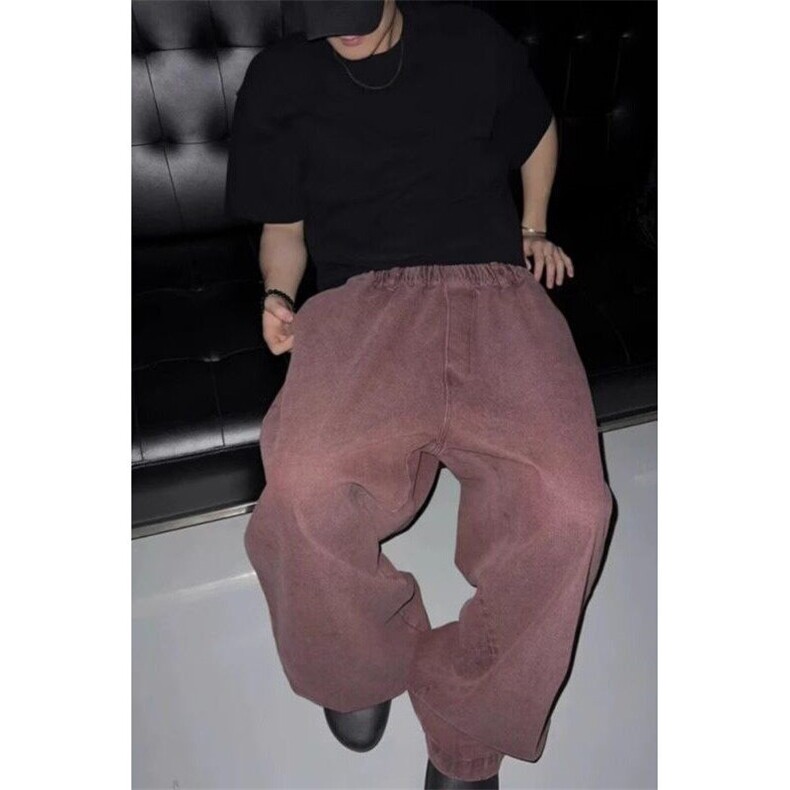 W8930-P50网图现货酒红色小火焰刺绣牛仔裤美式弯刀廓形裤子,男装牛仔裤,星座1608-2