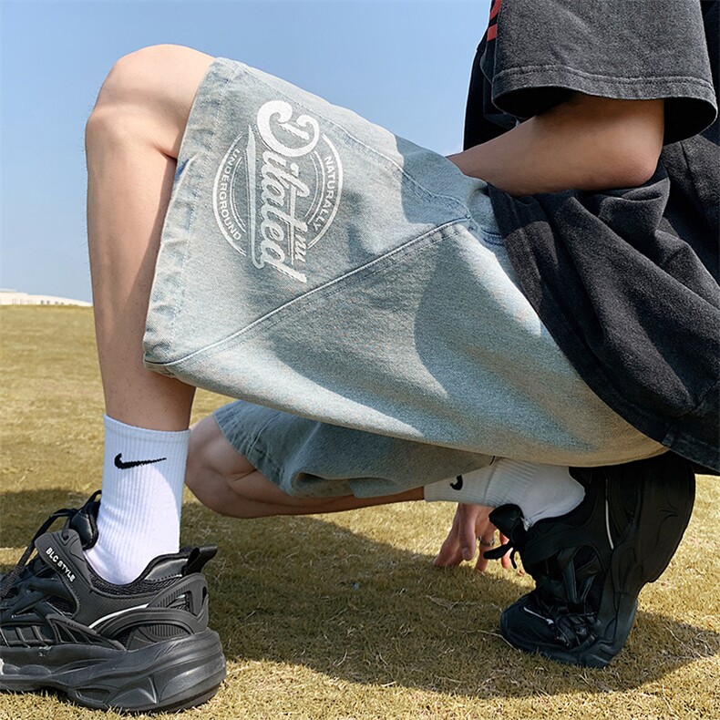 2026夏季港风牛仔短裤高品质拼接印花韩版男五分裤XD22988-P45,男装牛仔裤,电商A042
