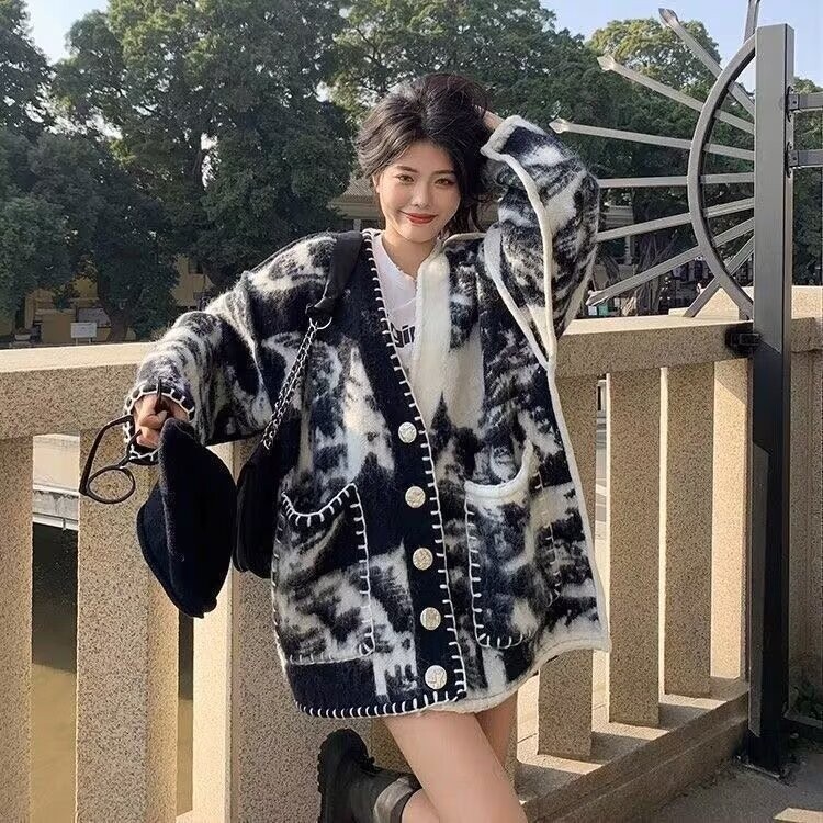 V领韩版温柔秋冬驼色针织开衫软糯慵懒风加厚宽松毛衣外套1031P90,男装针织衫/毛衣,电商D256-2(原A064-2)