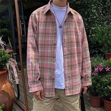 文艺格子衬衣男女长袖宽松帅百搭拼色2025秋季ins外套CY1229-P26，男装衬衫，星座412-1