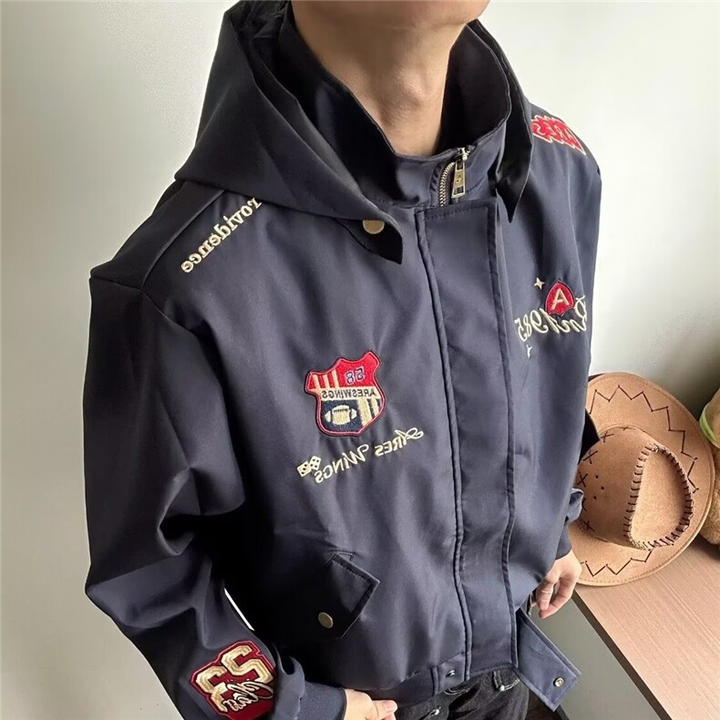 有货DJK782-特批65美式街头设计感徽章刺绣连帽棒球服男,女装职业装,星座603-2