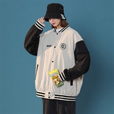 现货2025秋冬港风中性休闲宽松男女印花运动夹克棒球服DM88-P65,男装夹克,电商D321-1