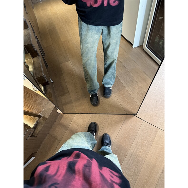 现货自家图高质量复古蓝宽松直筒阔腿牛仔裤男K5823-P50控78,男装牛仔裤,星座205