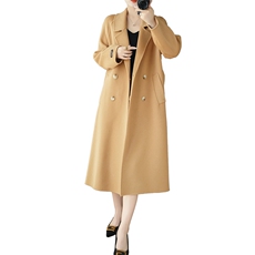 秋冬季羊毛时尚休闲经典V领双排扣中长款大衣，女装双面呢大衣，泰公羊绒