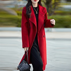 时尚气质女士双排扣长款大衣经典黑色显瘦百搭外套，女装毛呢外套，佳绒高端店