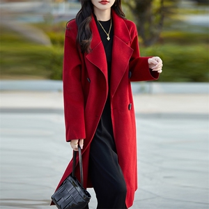 时尚气质女士双排扣长款大衣 经典黑色显瘦百搭外套图片