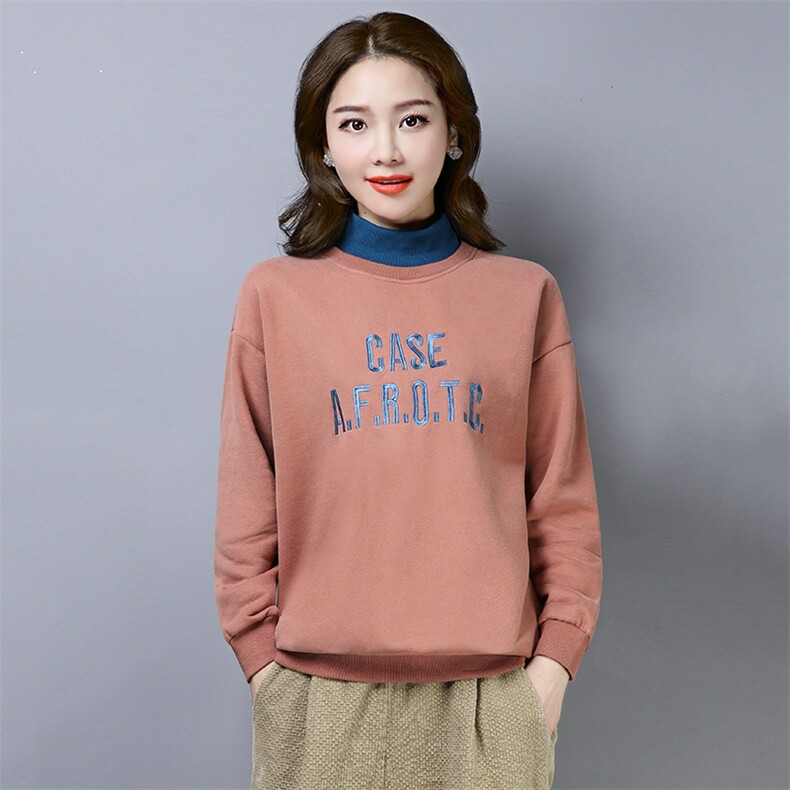 2021年冬季新款加绒加厚半高领卫衣女宽松显瘦上衣服打底衫女棉,女装卫衣/绒衫,简韵佳