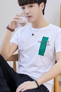 小宝6123短袖t恤男夏季韩版潮流纯棉半袖青少年白色印花图片