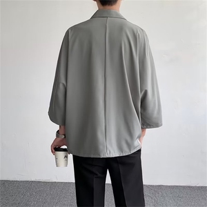 双排扣短袖西装男高级感夏季冰丝衬衫英伦雅痞七分袖XZ0133-P48图片