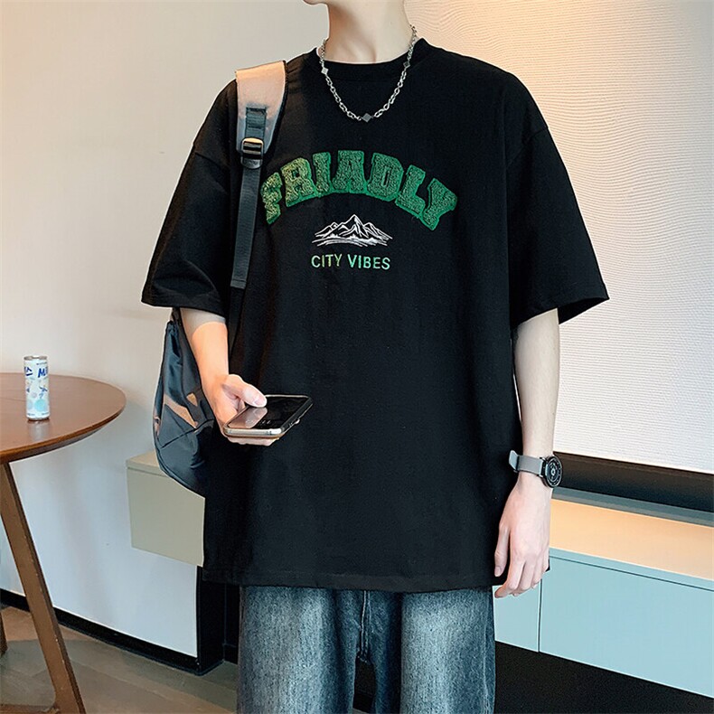 300克双纱毛巾绣加平绣工艺纯棉短袖T恤A158-T2533-P32特价,男装T恤,电商A158