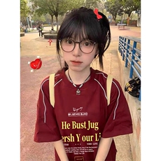 抖音得物品质240克宽松纯棉美式高街夜光反光工艺印花短袖T恤，男装T恤，电商A486-1