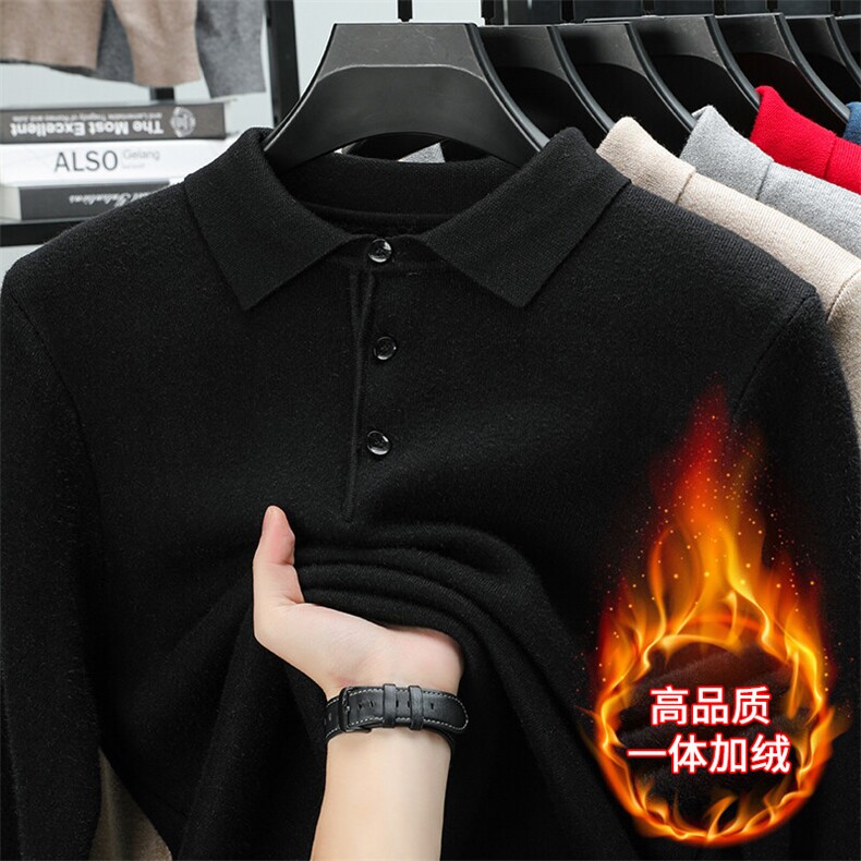 冬季男士小翻领一体绒毛衣休闲保暖加绒加厚商务时尚上衣男装,男装针织衫/毛衣,钱塘6003（原4033）