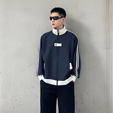 抖音得物品质秋冬美式高街重磅结构拼接织带翻领卫衣夹克外套W113，男装夹克，电商A486-1