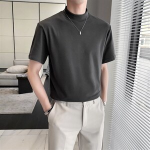 盗图德绒半高领纯色短袖T恤基础打底百搭半袖M33/P20特控45,黑色纱裙穿搭男夏季图片