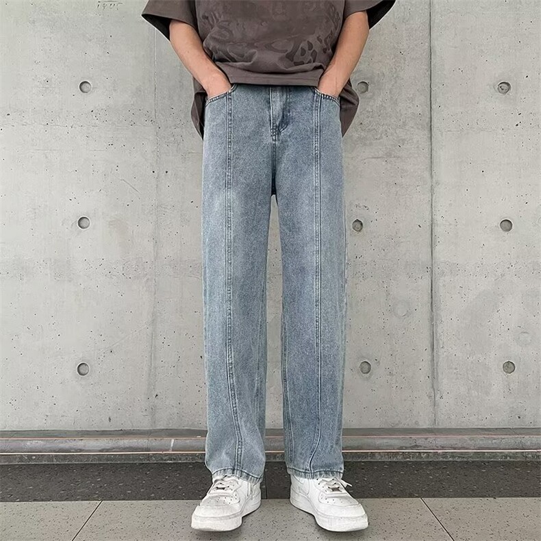 美式vibe裤子高街水洗牛仔裤男设计感小众拉链裤N752P48,男装牛仔裤,星座1116-2