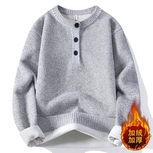 MY7342-TP55 一体绒亨利领针织衫男慵懒风打底衫长袖加绒毛衣外套图片