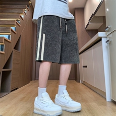 夏季休闲短裤男潮流时尚斜条纹五分裤户外宽松沙滩裤-L38-P28，男装牛仔裤，星座310B-3