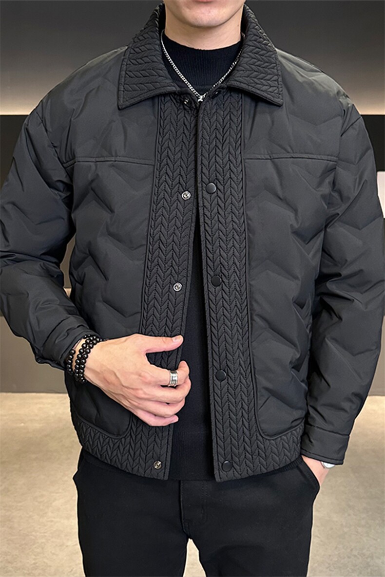 新款拼接羽绒服男士冬季2024高级感加厚茄克翻领保暖外套男装,男装羽绒服,钱塘6003（原4033）