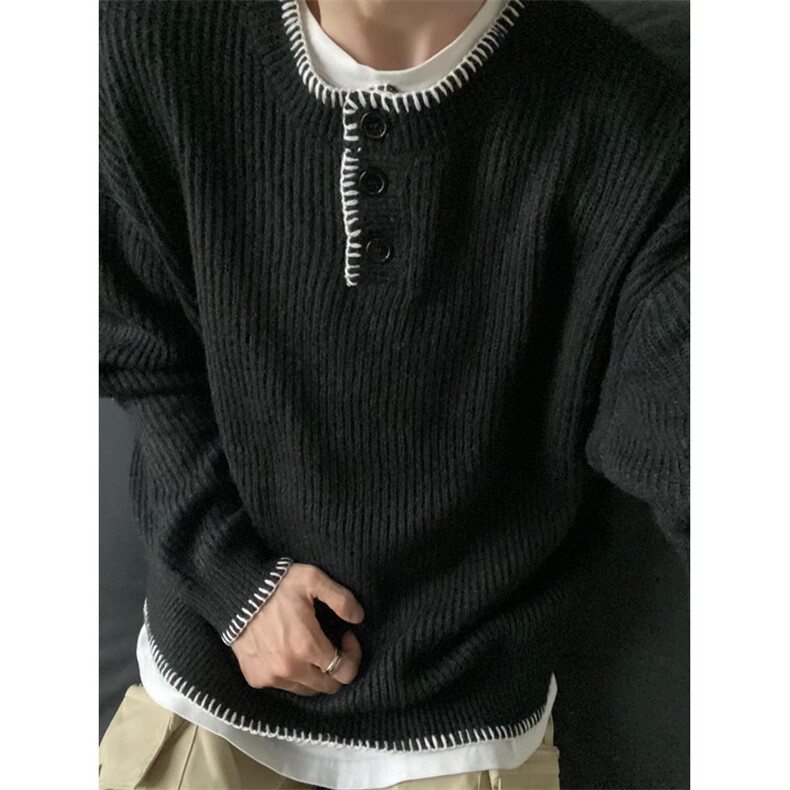 复古亨利领毛衣男春秋款慵懒风高级感针织衫cleanfit外套MY325,男装针织衫/毛衣,星座1116A（原606A-3）