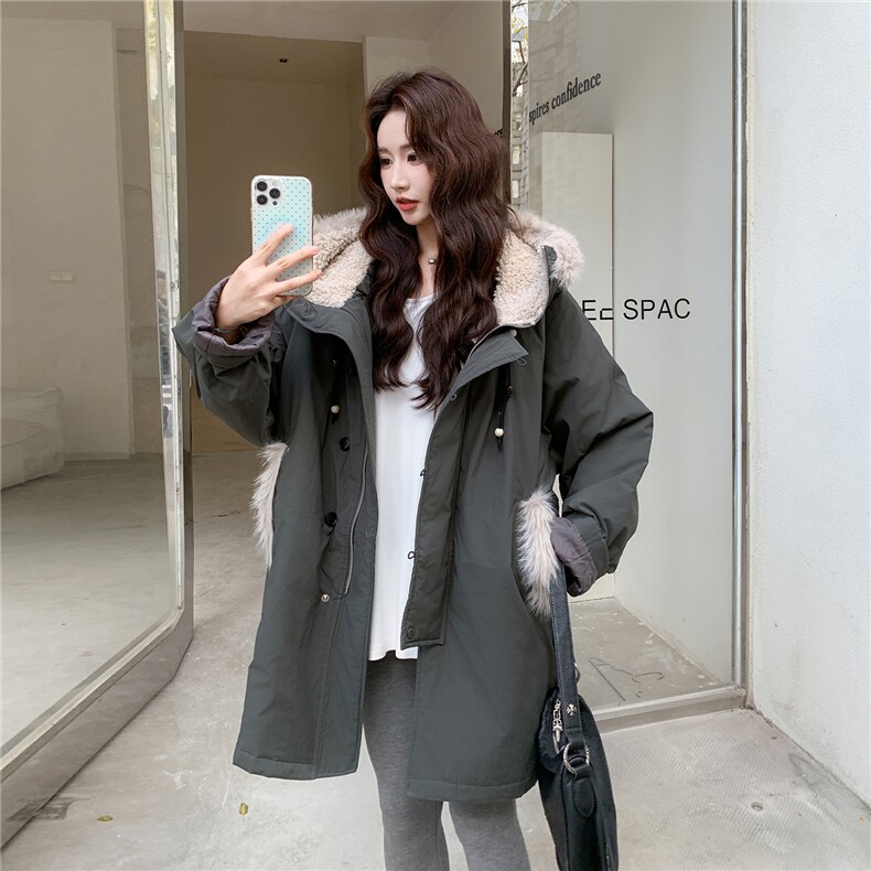 新款内里夹棉休闲羊羔毛拼接派克外套7334-P185K278,女装棉衣/棉服,2C332