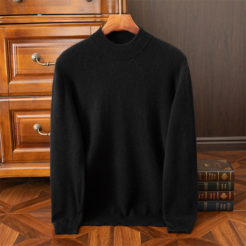 男士秋冬季新款简约休闲35%12针半高领，男装羊绒套衫，狄美羊绒