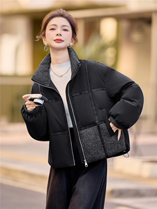 2025新款拼接短款撞色羽绒服图片