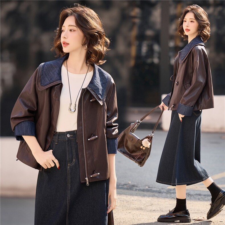 【春季女装新款】2026大量现货时尚洋气韩版宽松短款皮衣外套，女装皮衣，缘衣格